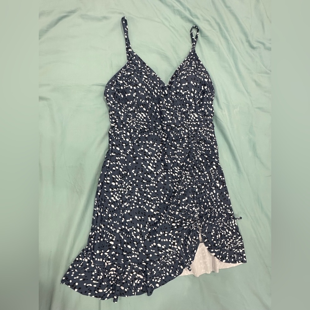 Swimdress Navy White Speckled Skirted One Piece Swimsuit Size M - NEW